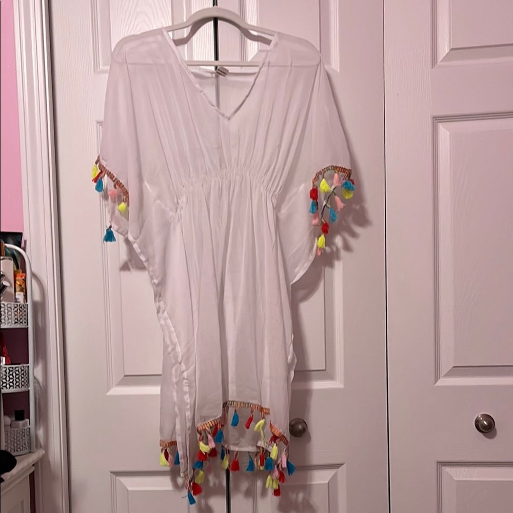 White Kaftan with Colorful Tassels